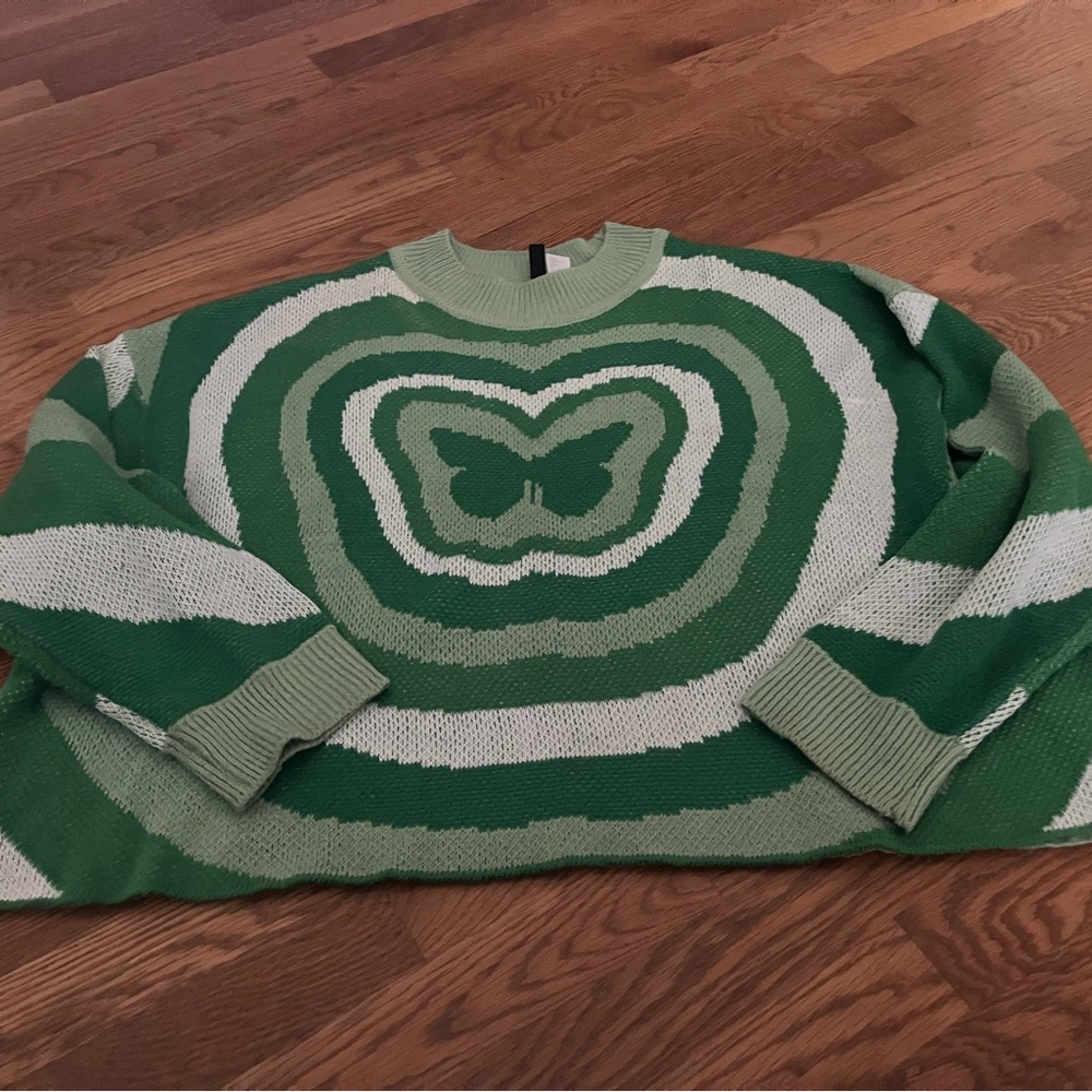 Vintage Inspired Green Butterfly Pattern Sweater